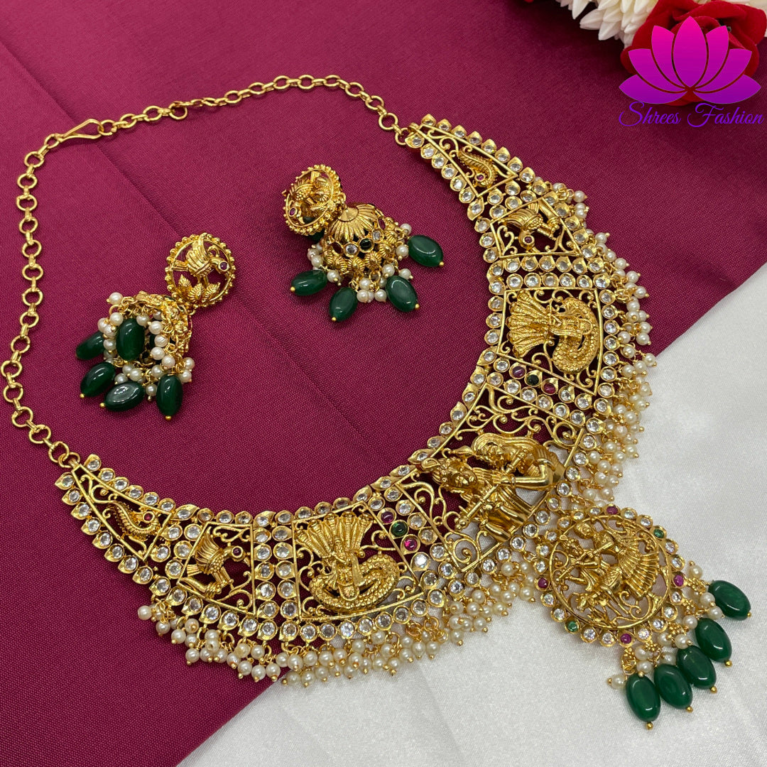 Matte Gold Finish Radha Krishna Necklace Temple Jewellery - Shrees  Fashion Australia