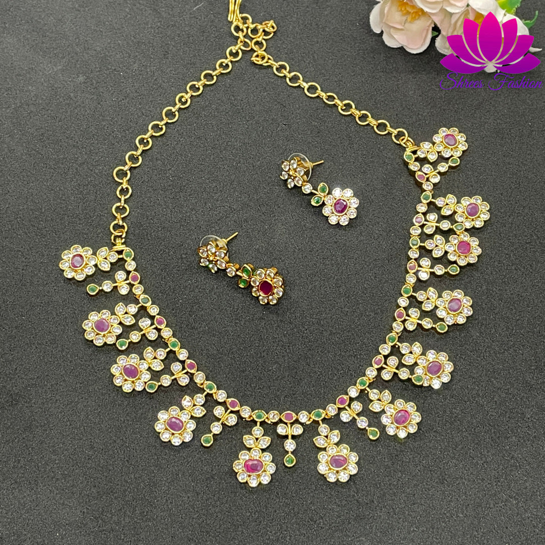 Flower Design Cubic Zirconia Stones Necklace - Shrees  Fashion Australia