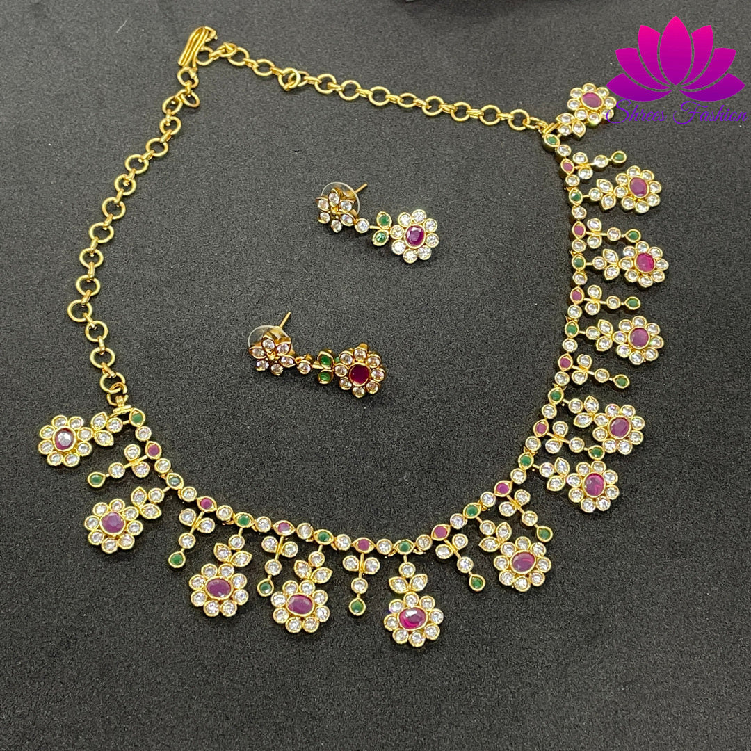 Flower Design Cubic Zirconia Stones Necklace - Shrees  Fashion Australia