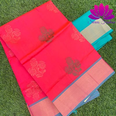 Blood orange With tiffany blue Soft Silk Saree | Silk Mark India Certified - Shrees  Fashion Australia