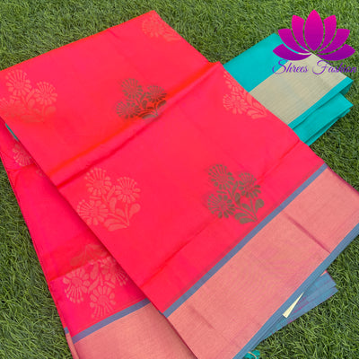 Blood orange With tiffany blue Soft Silk Saree | Silk Mark India Certified - Shrees  Fashion Australia