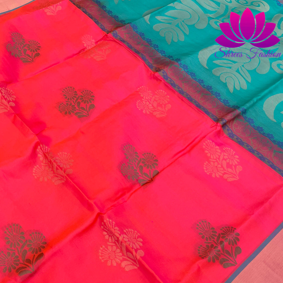 Blood orange With tiffany blue Soft Silk Saree | Silk Mark India Certified - Shrees  Fashion Australia