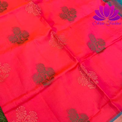 Blood orange With tiffany blue Soft Silk Saree | Silk Mark India Certified - Shrees  Fashion Australia