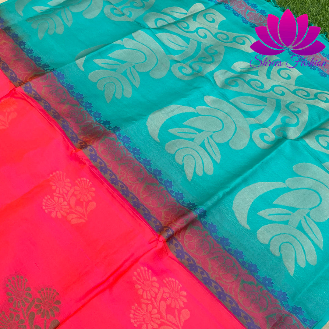 Blood orange With tiffany blue Soft Silk Saree | Silk Mark India Certified - Shrees  Fashion Australia