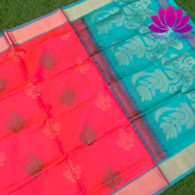 Blood orange With tiffany blue Soft Silk Saree | Silk Mark India Certified - Shrees  Fashion Australia