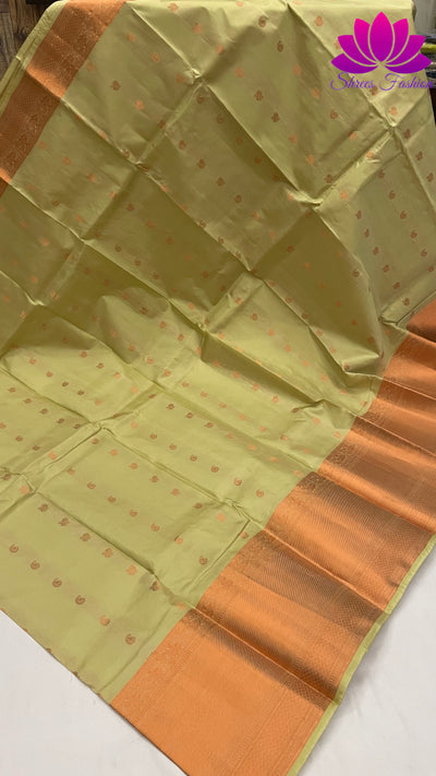 Elachi Green And Red Colour Combination With Copper Zari Design Kanchipuram Silk Saree - Shrees  Fashion Australia