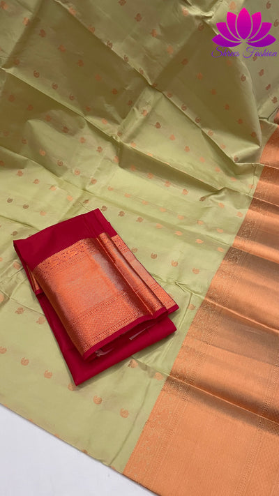 Elachi Green And Red Colour Combination With Copper Zari Design Kanchipuram Silk Saree - Shrees  Fashion Australia