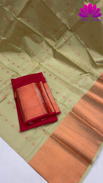 Elachi Green And Red Colour Combination With Copper Zari Design Kanchipuram Silk Saree - Shrees  Fashion Australia