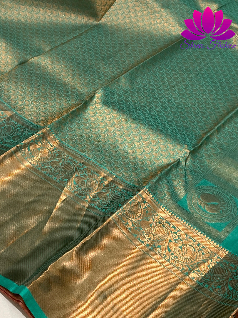 Biscuit Brown with Tiffany Blue Colour Copper Zari | Silk Saree | Silk Mark India Certified - Shrees  Fashion Australia