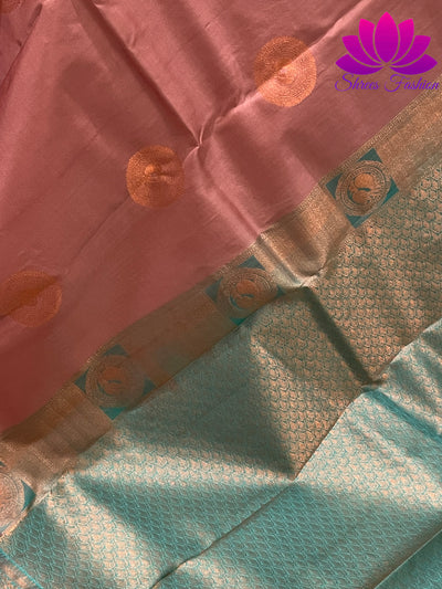 Biscuit Brown with Tiffany Blue Colour Copper Zari | Silk Saree | Silk Mark India Certified - Shrees  Fashion Australia