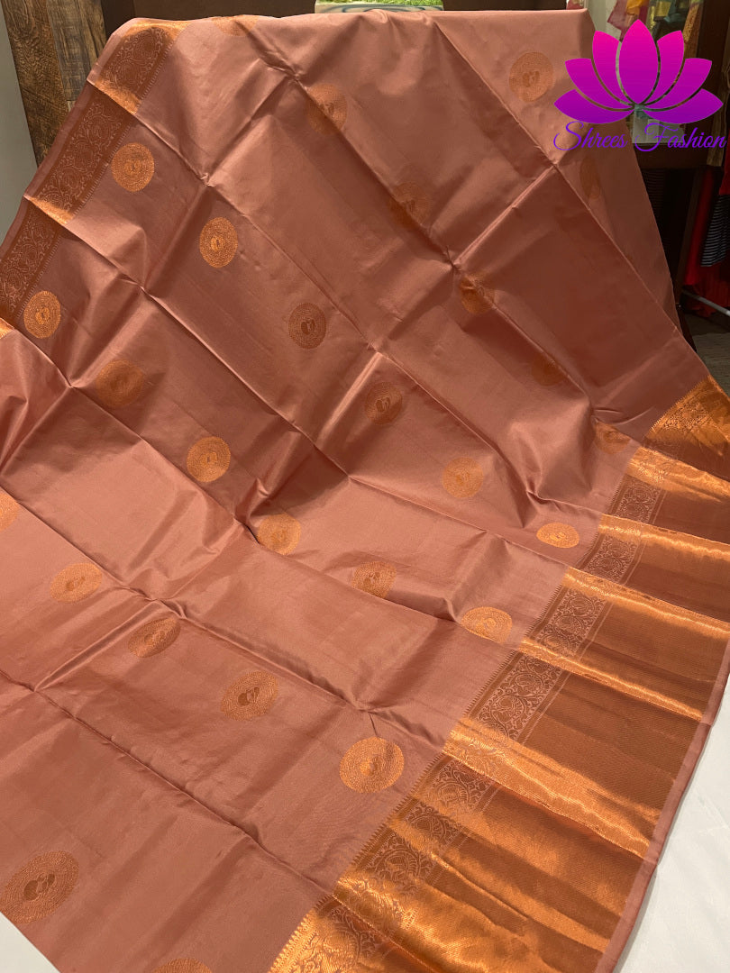 Biscuit Brown with Tiffany Blue Colour Copper Zari | Silk Saree | Silk Mark India Certified - Shrees  Fashion Australia