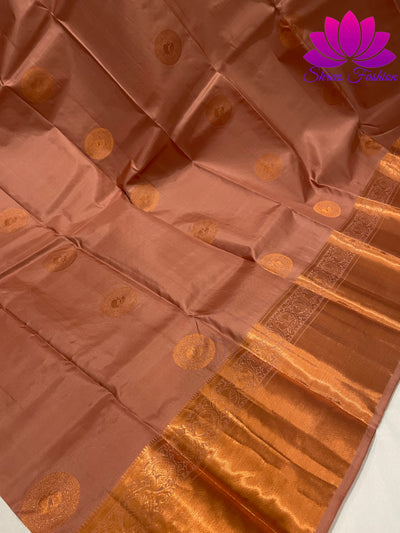 Biscuit Brown with Tiffany Blue Colour Copper Zari | Silk Saree | Silk Mark India Certified - Shrees  Fashion Australia