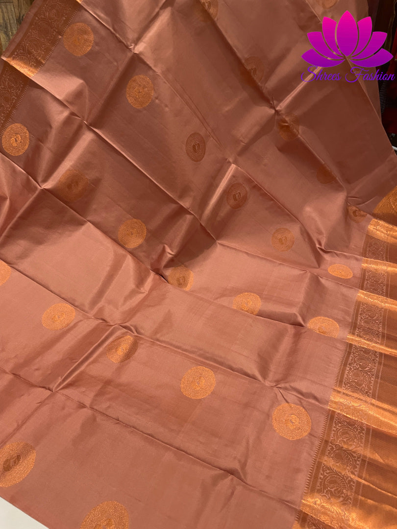 Biscuit Brown with Tiffany Blue Colour Copper Zari | Silk Saree | Silk Mark India Certified - Shrees  Fashion Australia