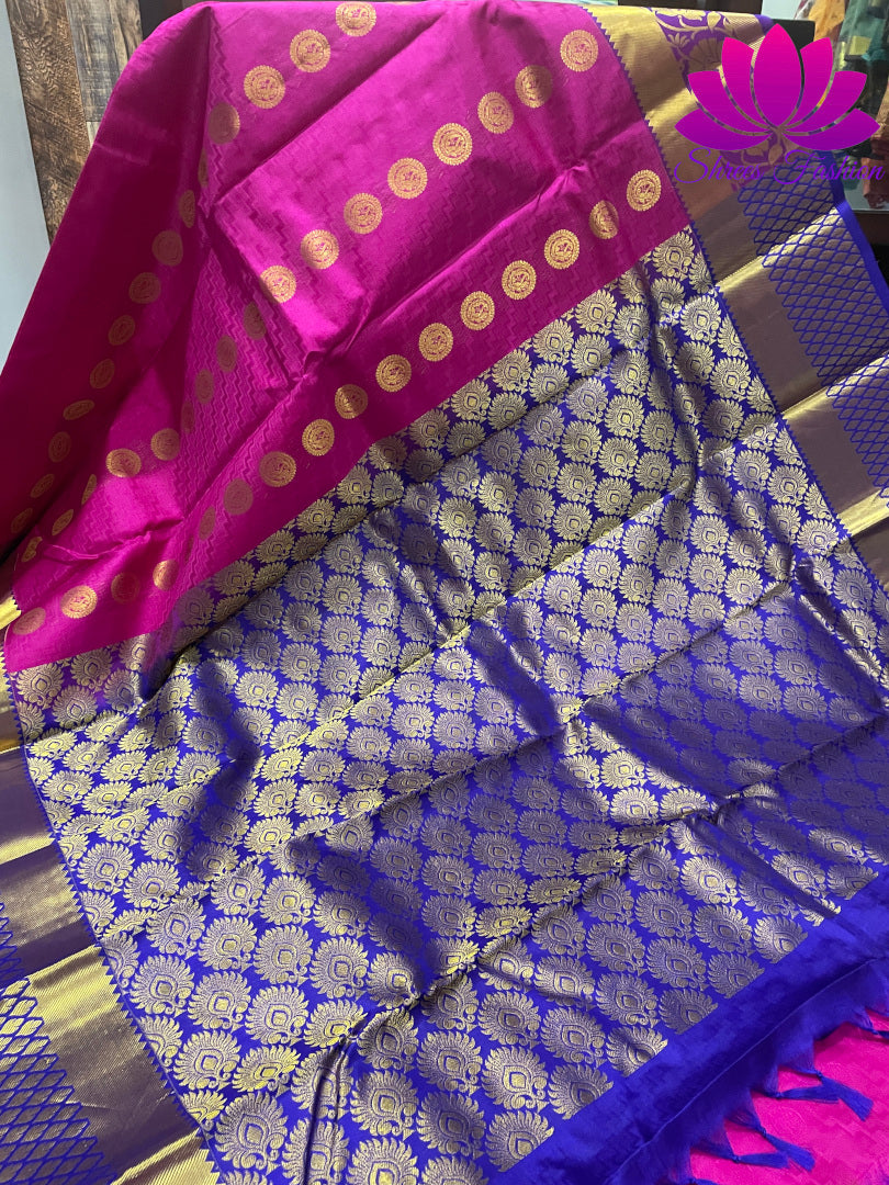 Magenta With Dark Blue Color Kanchipuram Silk Saree | Silk Mark India Certified - Shrees  Fashion Australia