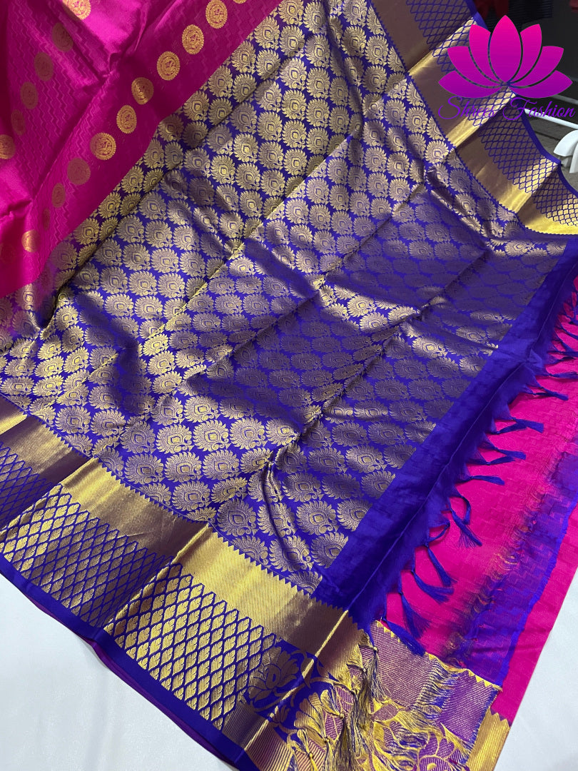 Magenta With Dark Blue Color Kanchipuram Silk Saree | Silk Mark India Certified - Shrees  Fashion Australia