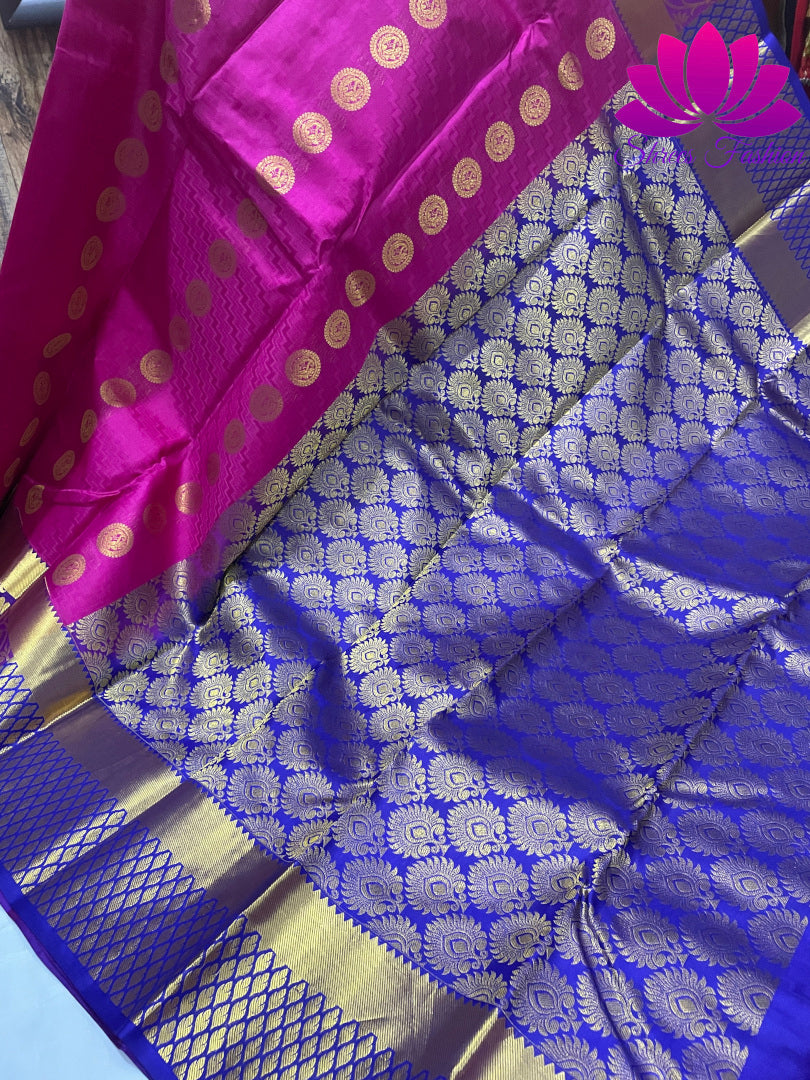 Magenta With Dark Blue Color Kanchipuram Silk Saree | Silk Mark India Certified - Shrees  Fashion Australia