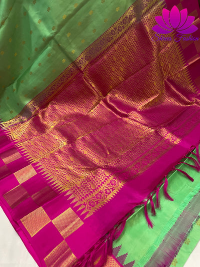 Classic Green With Pink Color Kanchipuram Silk Saree | Silk Mark India Certified - Shrees  Fashion Australia