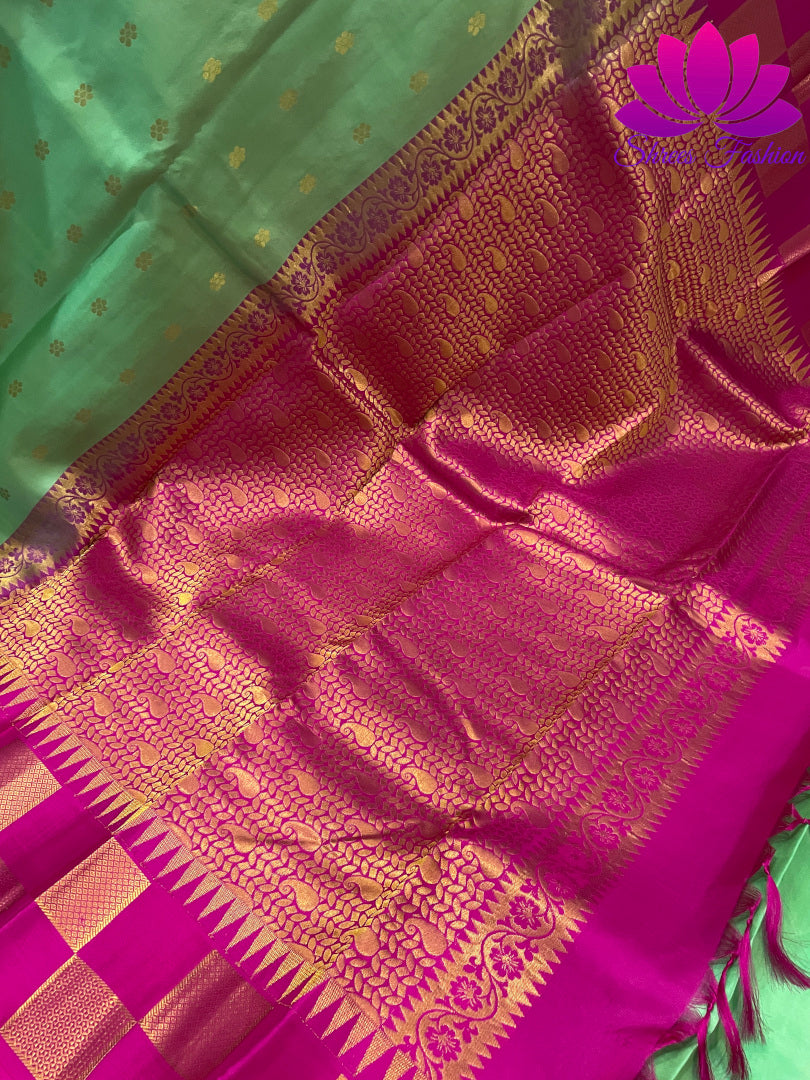 Classic Green With Pink Color Kanchipuram Silk Saree | Silk Mark India Certified - Shrees  Fashion Australia