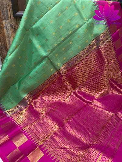 Classic Green With Pink Color Kanchipuram Silk Saree | Silk Mark India Certified - Shrees  Fashion Australia