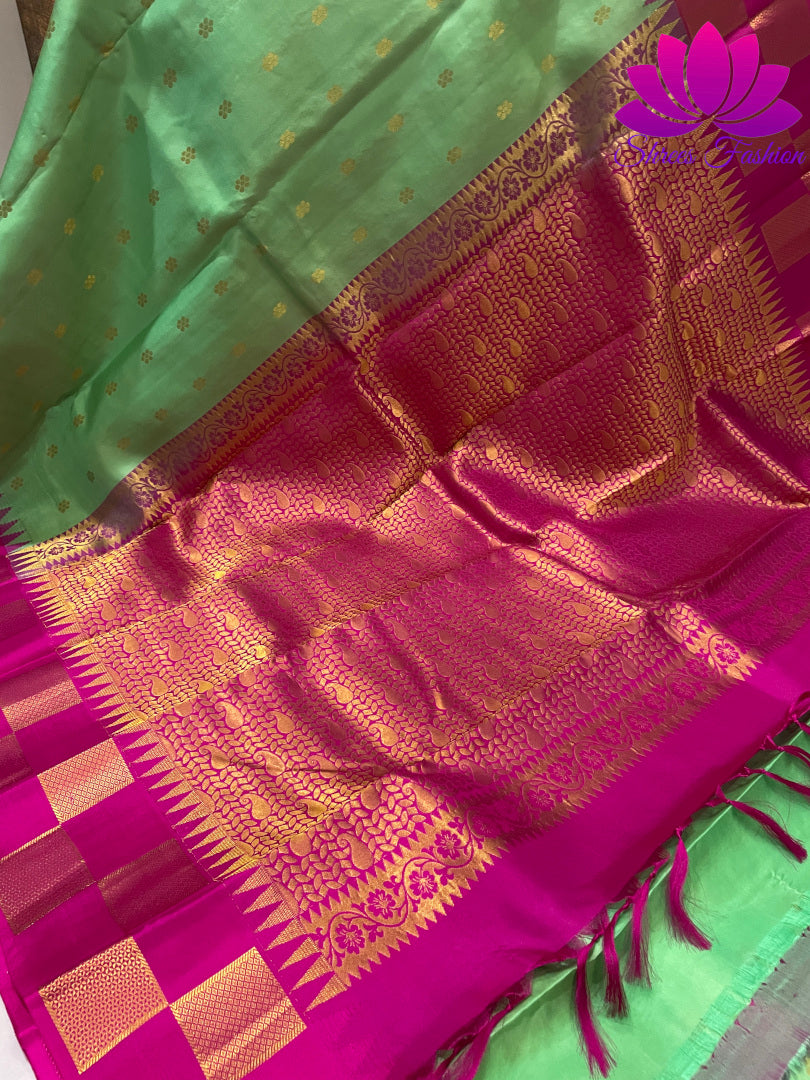 Classic Green With Pink Color Kanchipuram Silk Saree | Silk Mark India Certified - Shrees  Fashion Australia