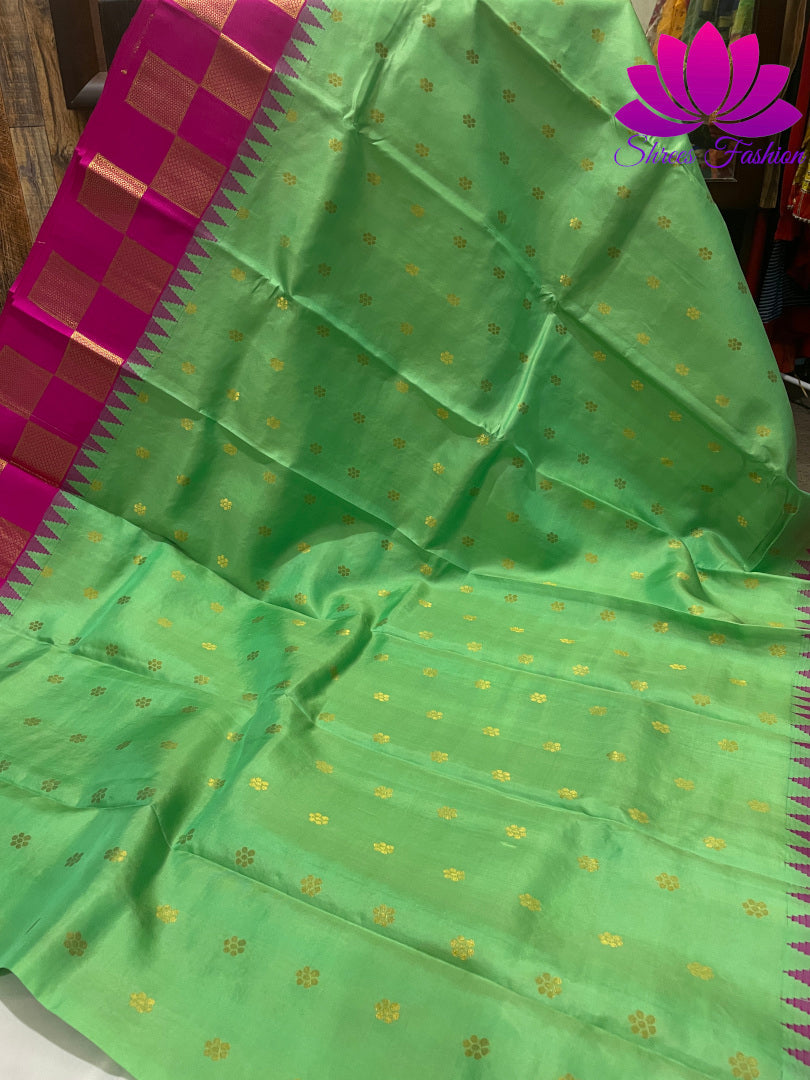 Classic Green With Pink Color Kanchipuram Silk Saree | Silk Mark India Certified - Shrees  Fashion Australia