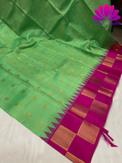 Classic Green With Pink Color Kanchipuram Silk Saree | Silk Mark India Certified - Shrees  Fashion Australia