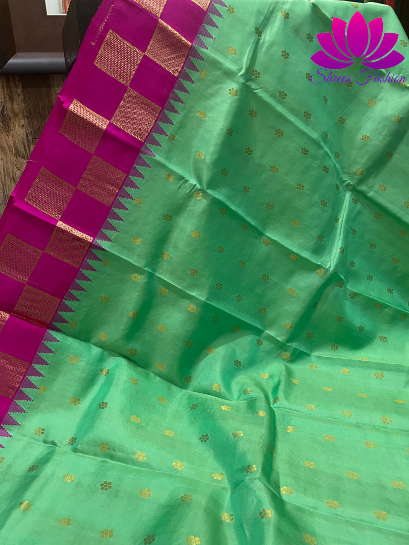 Classic Green With Pink Color Kanchipuram Silk Saree | Silk Mark India Certified - Shrees  Fashion Australia