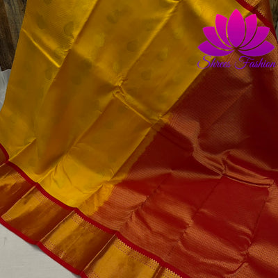 Yellow With Red Traditional colour combinations Silk Saree | Kanchipuram Silk | Silk Mark Certified - Shrees  Fashion Australia