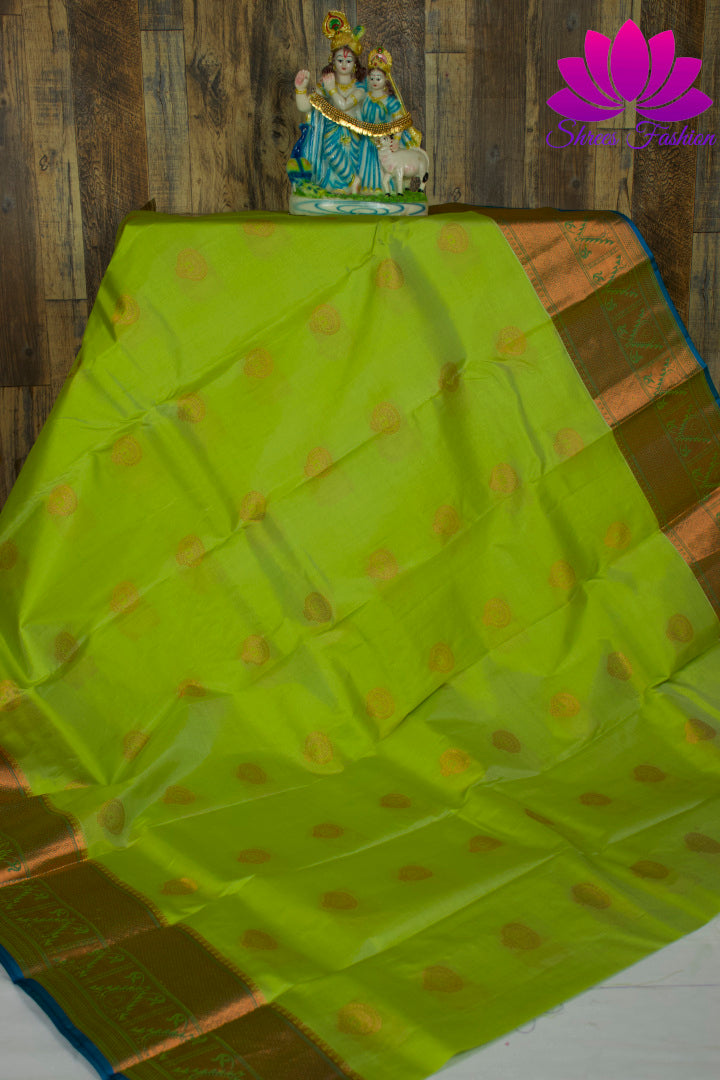 Pastel Green with Cyan| Kanchipuram Silk | Silk Mark Certified - Shrees  Fashion Australia