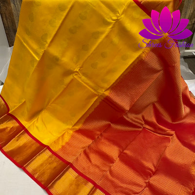 Yellow With Red Traditional colour combinations Silk Saree | Kanchipuram Silk | Silk Mark Certified - Shrees  Fashion Australia