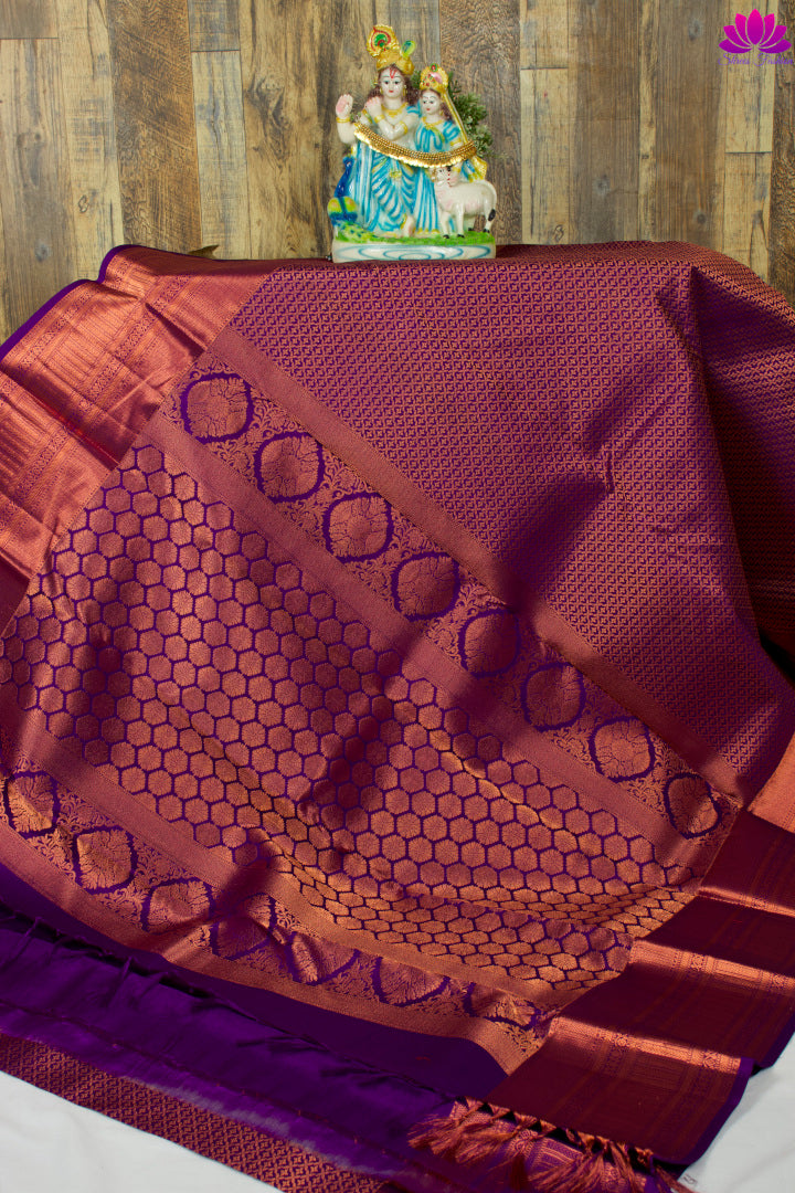 Purple Copper Zari Silk Saree | Kanchipuram Silk | Silk Mark Certified - Shrees  Fashion Australia