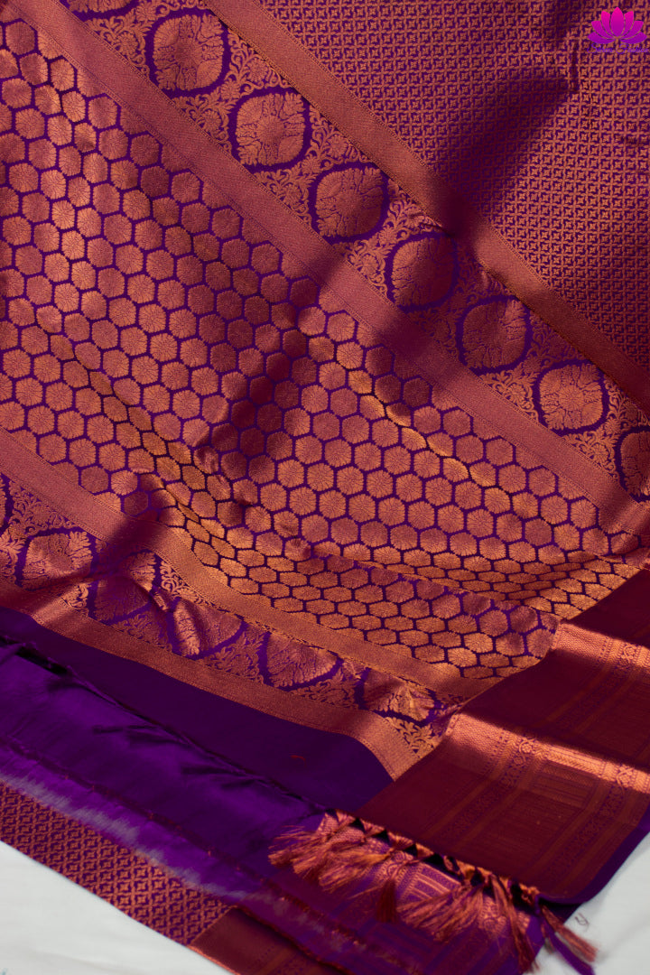 Purple Copper Zari Silk Saree | Kanchipuram Silk | Silk Mark Certified - Shrees  Fashion Australia