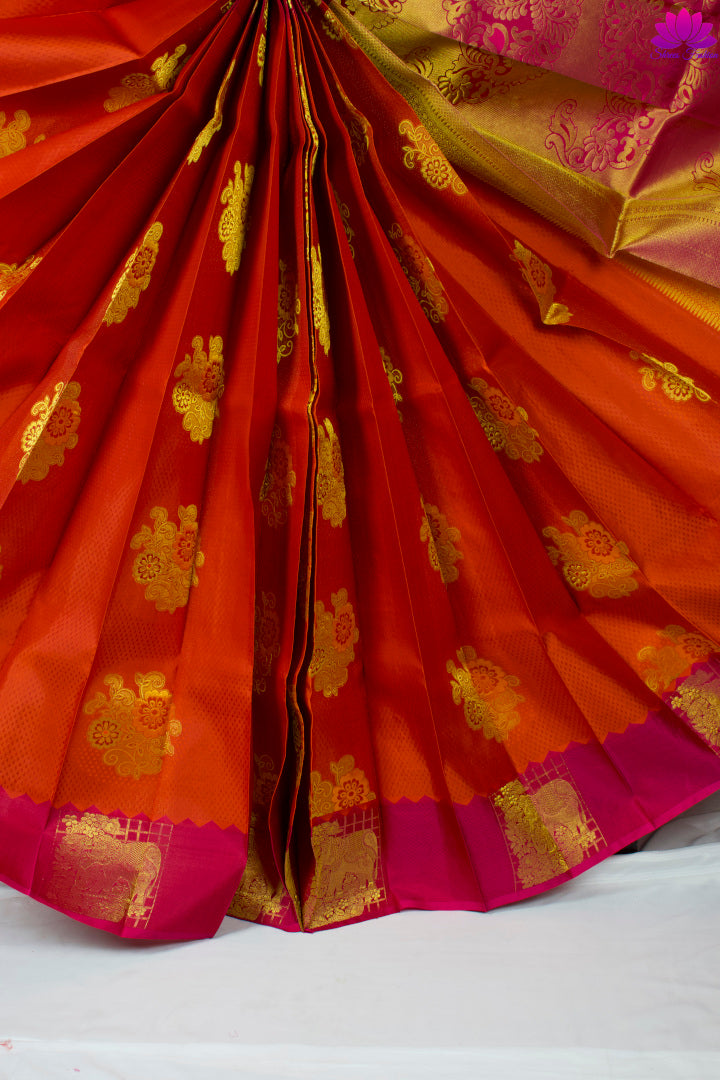 Blood Orange With Rani Pink Silk Saree | Kanchipuram Silk | Silk Mark Certified - Shrees  Fashion Australia