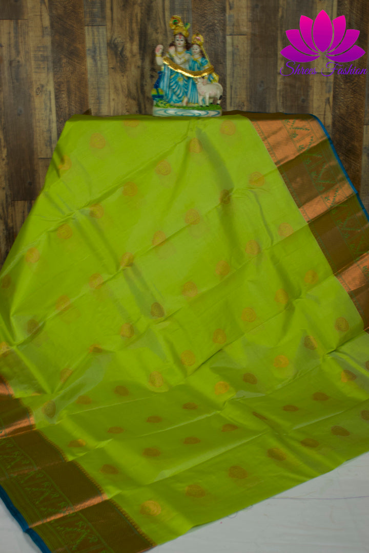 Pastel Green with Cyan| Kanchipuram Silk | Silk Mark Certified - Shrees  Fashion Australia