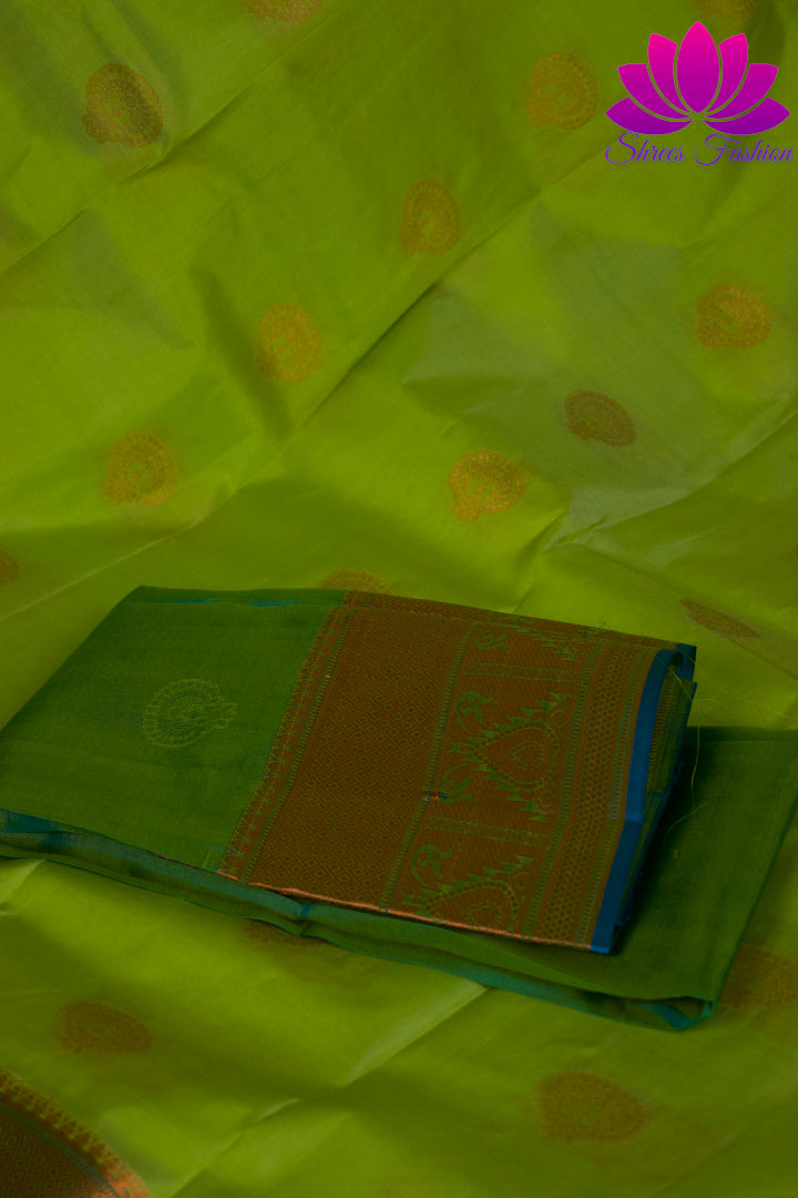 Pastel Green with Cyan| Kanchipuram Silk | Silk Mark Certified - Shrees  Fashion Australia