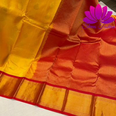 Yellow With Red Traditional colour combinations Silk Saree | Kanchipuram Silk | Silk Mark Certified - Shrees  Fashion Australia