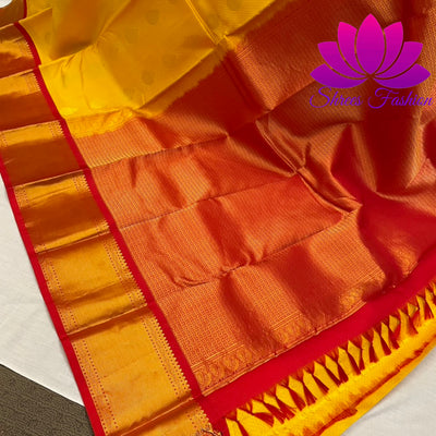 Yellow With Red Traditional colour combinations Silk Saree | Kanchipuram Silk | Silk Mark Certified - Shrees  Fashion Australia