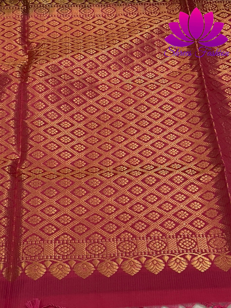 Coffee Brown with Rani Pink Silk Saree | Kanchipuram Silk | Silk Mark Certified - Shrees  Fashion Australia