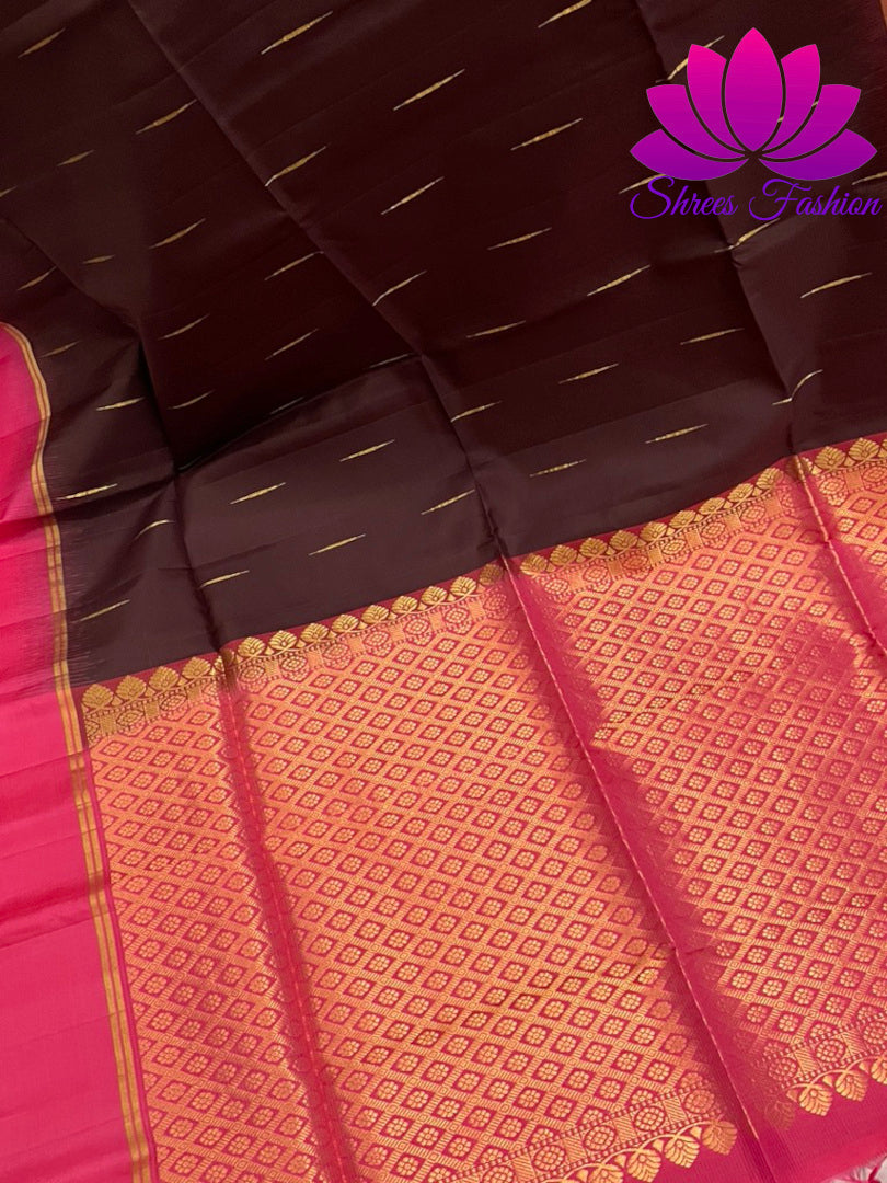 Coffee Brown with Rani Pink Silk Saree | Kanchipuram Silk | Silk Mark Certified - Shrees  Fashion Australia