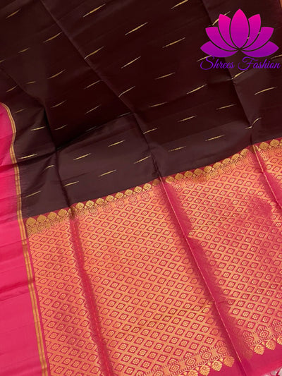 Coffee Brown with Rani Pink Silk Saree | Kanchipuram Silk | Silk Mark Certified - Shrees  Fashion Australia