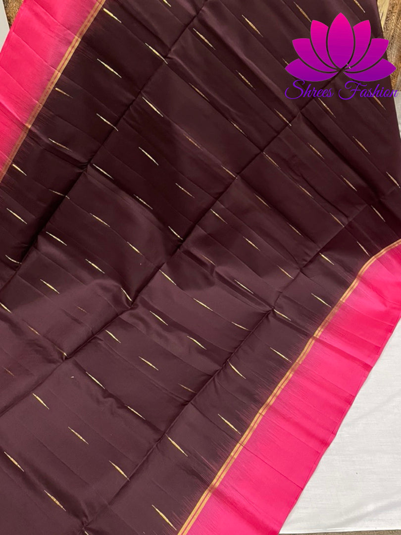 Coffee Brown with Rani Pink Silk Saree | Kanchipuram Silk | Silk Mark Certified - Shrees  Fashion Australia