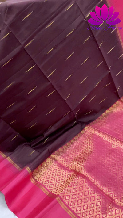 Coffee Brown with Rani Pink Silk Saree | Kanchipuram Silk | Silk Mark Certified - Shrees  Fashion Australia