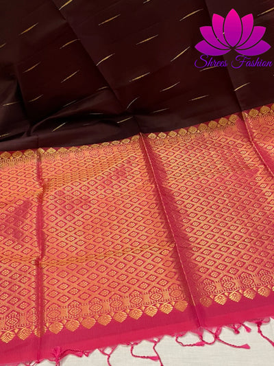 Coffee Brown with Rani Pink Silk Saree | Kanchipuram Silk | Silk Mark Certified - Shrees  Fashion Australia