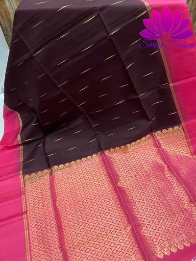 Coffee Brown with Rani Pink Silk Saree | Kanchipuram Silk | Silk Mark Certified - Shrees  Fashion Australia