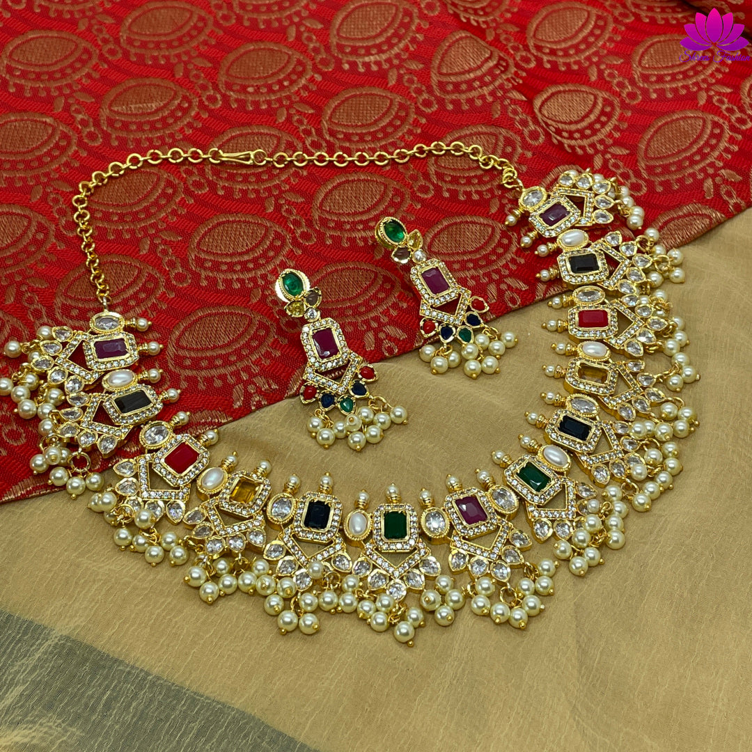 Navaratna Design CZ Stone Necklace - Shrees  Fashion Australia