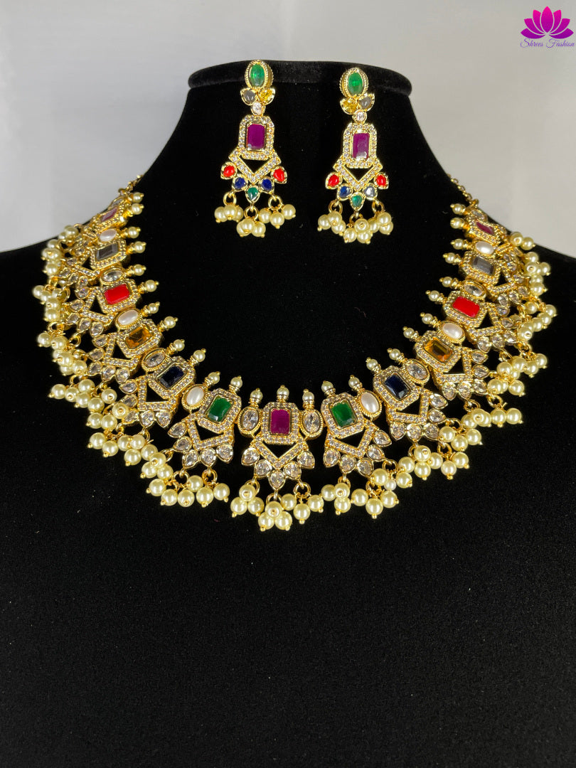 Navaratna Design CZ Stone Necklace - Shrees  Fashion Australia