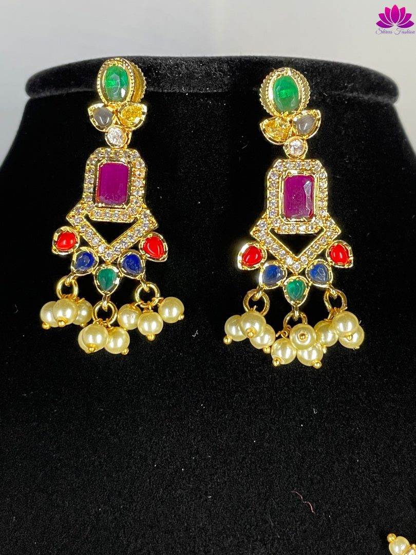 Navaratna Design CZ Stone Necklace - Shrees  Fashion Australia