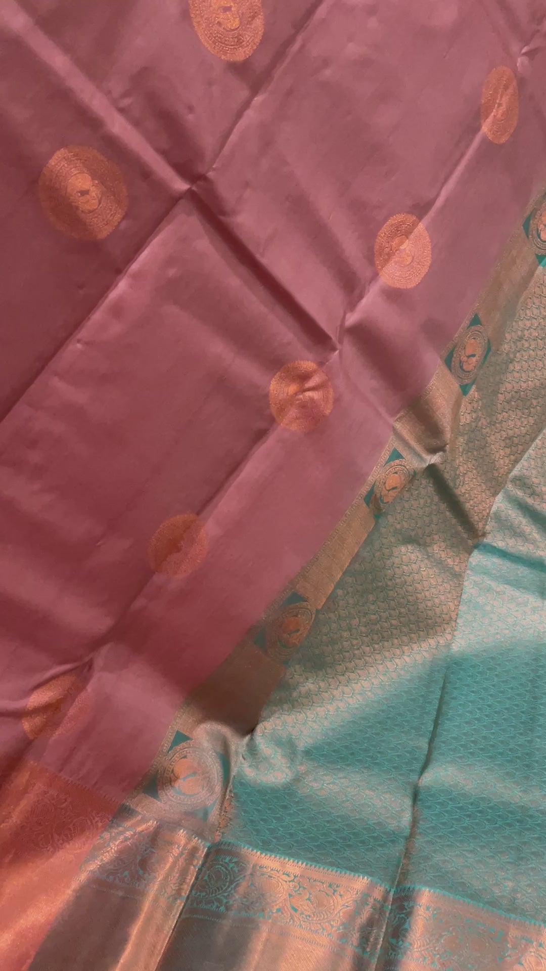 Biscuit Brown with Tiffany Blue Colour Copper Zari | Silk Saree | Silk Mark India Certified