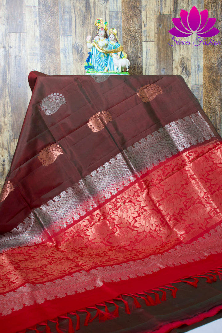 Brick Red Colour With Henna Green Dual Shade Borderless | Soft Silk Saree | Silk Mark India Certified - Shrees  Fashion Australia