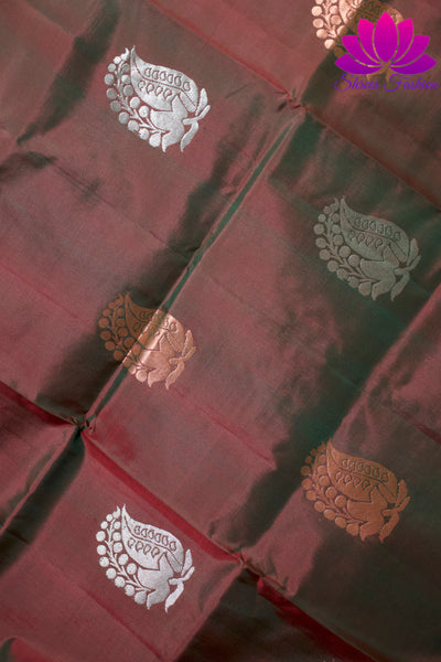 Brick Red Colour With Henna Green Dual Shade Borderless | Soft Silk Saree | Silk Mark India Certified - Shrees  Fashion Australia